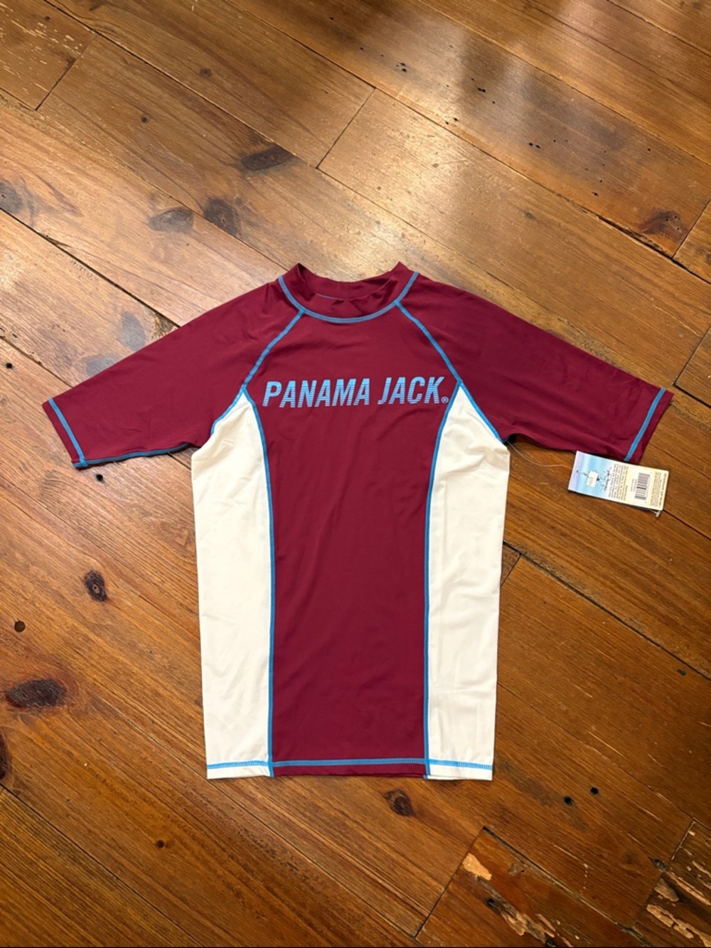 Panama Jack Maroon, White & Blue Colorblock Swim Shirt